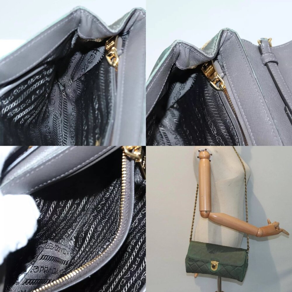 PRADA Chain Quilted Shoulder Bag Nylon Khaki Gold Auth 90227 - Picture 13 of 15